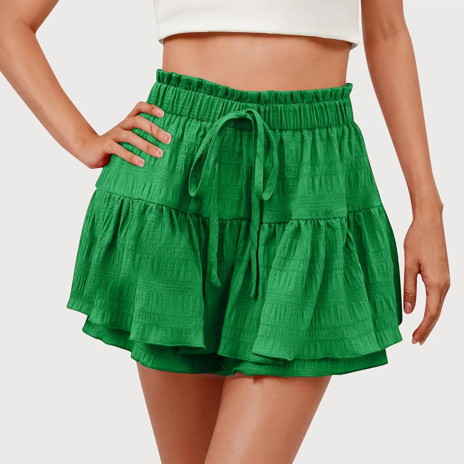 Shorts for Women Trendy Ruffled Hem High Waisted Drawstring Short Pants Flowy Casual Summer Beach Skirt Shorts 2025