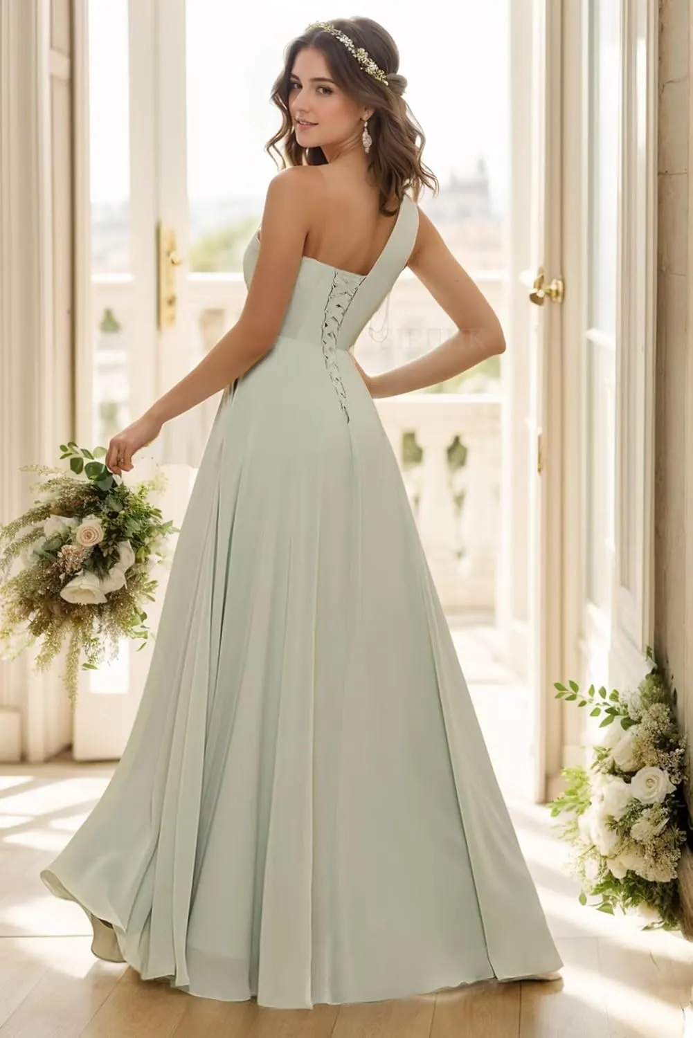 SIPUHK One Shoulder Bridesmaid Dresses for Wedding Pleated Chiffon Formal Dress with Slit Long Evening Gowns for Women 2024