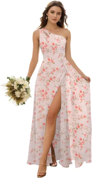 SIPUHK One Shoulder Bridesmaid Dresses for Wedding Pleated Chiffon Formal Dress with Slit Long Evening Gowns for Women 2024