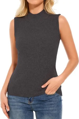 Sleeveless Mock Neck Tops for Women Ribbed Sweater Vest Mock Turtleneck Sleeveless Tops