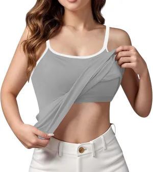 Sleeveless Summer Womens Tank Tops with Built in Bra, Basic Padded Top Adjustable Spaghetti Strap Shapewear Camisole