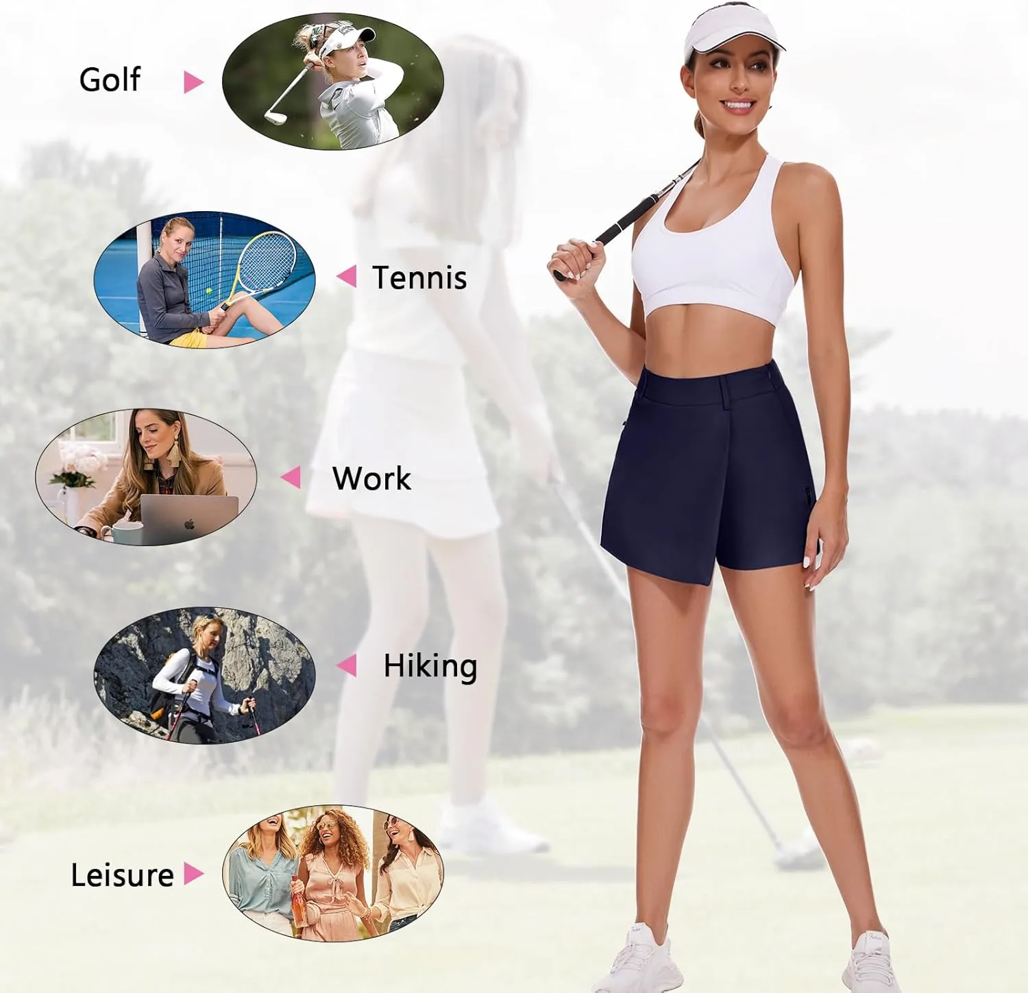 Soneven Women's Golf Skorts Skirts 15'' High Waisted Golf Shorts Athletic Tennis Skirt Built-in Shorts with Pockets