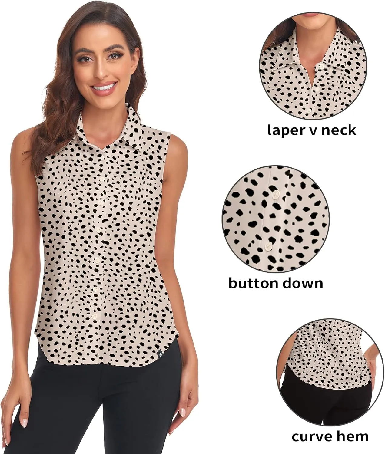 Soneven Womens Sleeveless Button Down Shirts Printed Golf Polo Shirts Business Casual Work Blouse Tops
