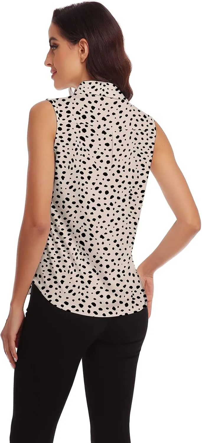 Soneven Womens Sleeveless Button Down Shirts Printed Golf Polo Shirts Business Casual Work Blouse Tops