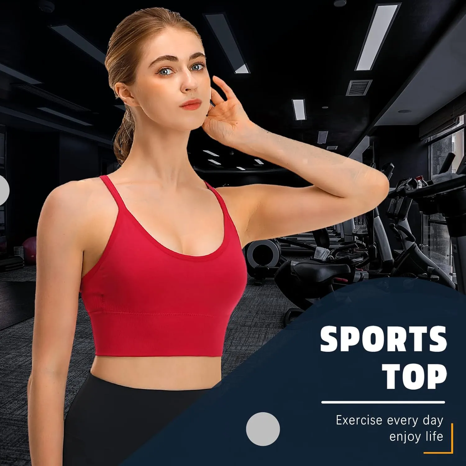 Sports Bra, Workout Tops for Women, Medium Impact Strappy Padded Sports Bras for Women High Support