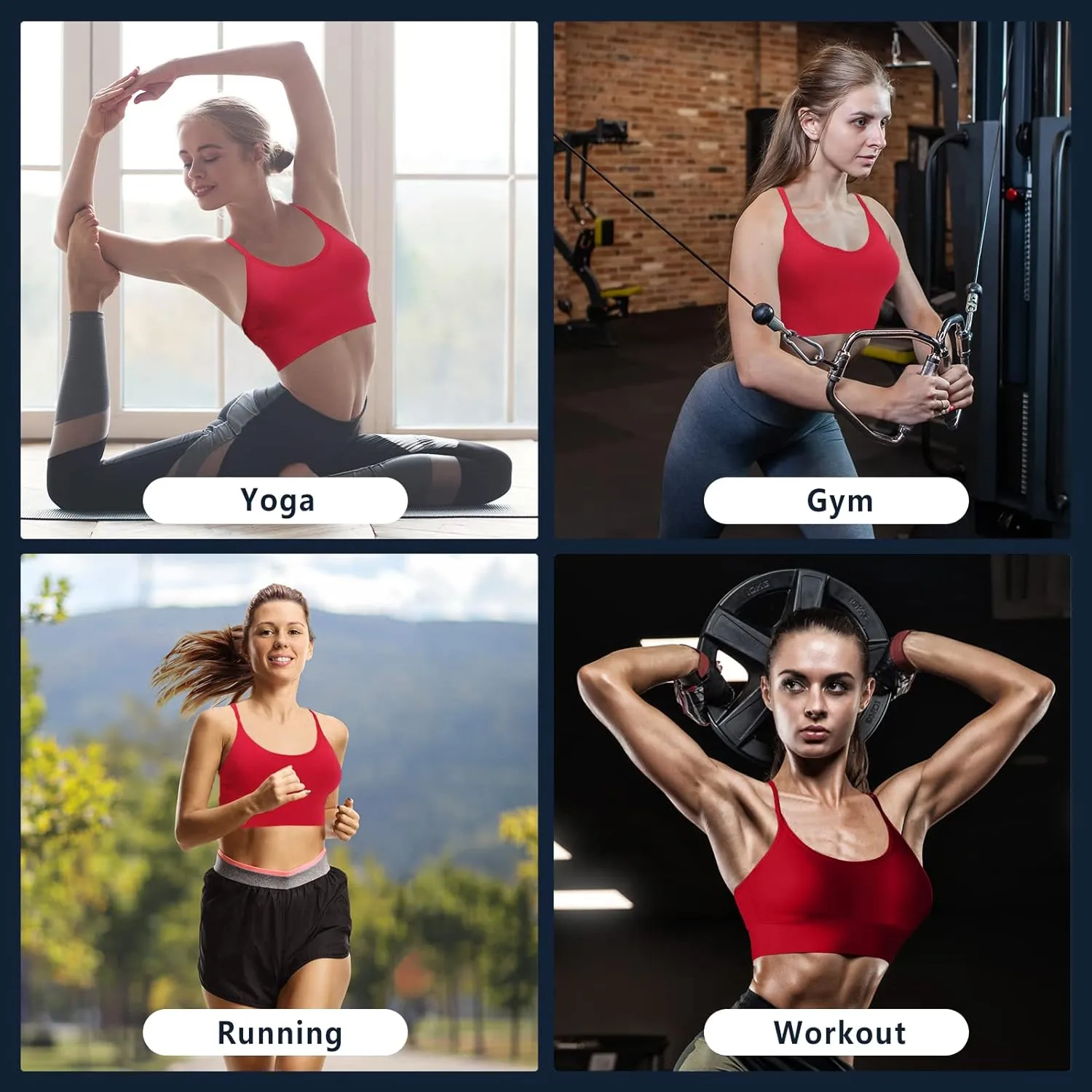 Sports Bra, Workout Tops for Women, Medium Impact Strappy Padded Sports Bras for Women High Support