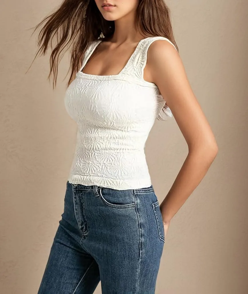 Square Neck Tops for Women, Summer Wide Strap Crop Tops Going Out