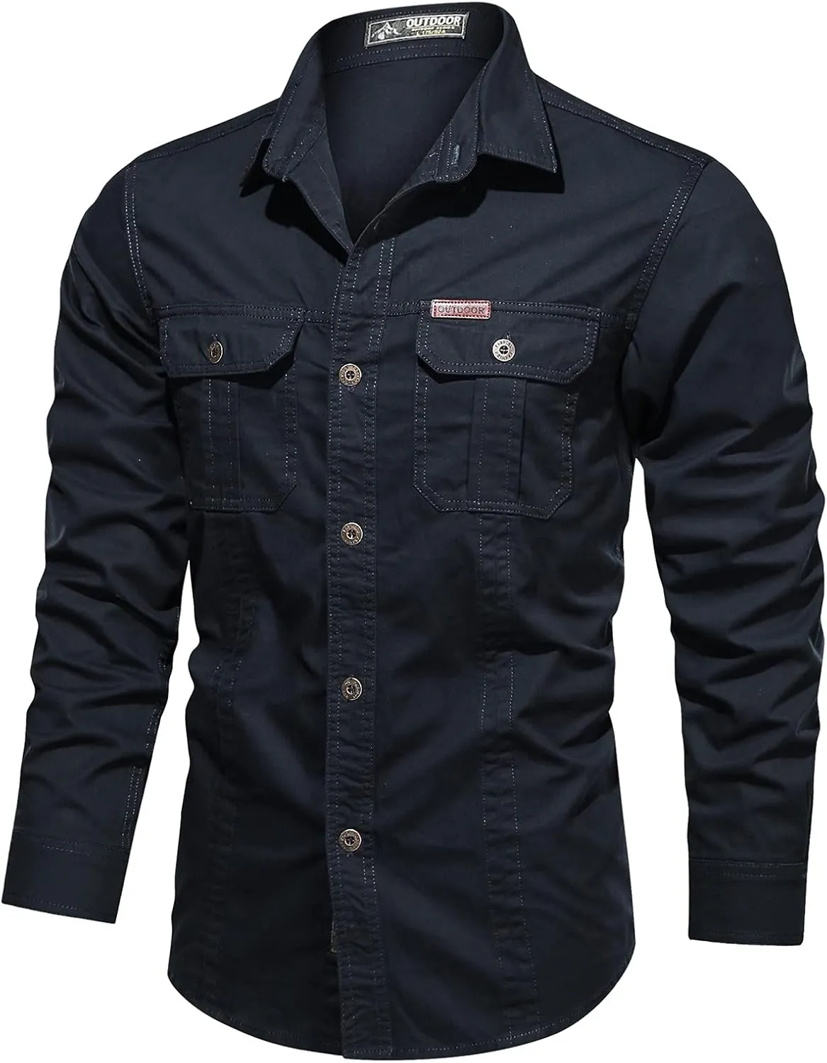Summer Cargo Shirts for Men Long Sleeve Cotton Button Down Shirts Outdoor Breathable UV Protection Quick Dry Hiking Shirts