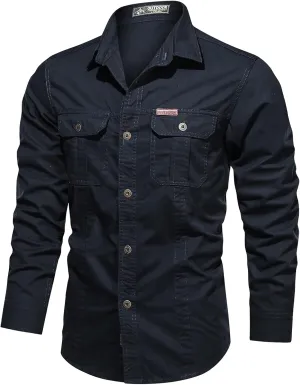 Summer Cargo Shirts for Men Long Sleeve Cotton Button Down Shirts Outdoor Breathable UV Protection Quick Dry Hiking Shirts