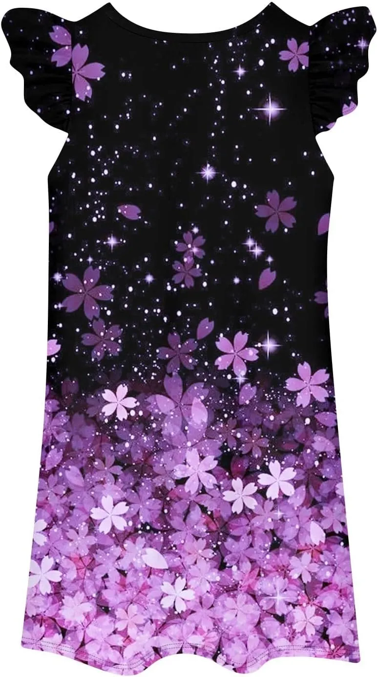 Summer Dresses for Women 2025 Boho Floral Print Solid Ruffle Sleeve Vacation Sundress Tshirt Dress Tank Dress