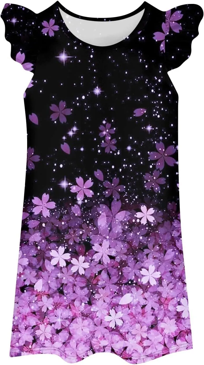 Summer Dresses for Women 2025 Boho Floral Print Solid Ruffle Sleeve Vacation Sundress Tshirt Dress Tank Dress