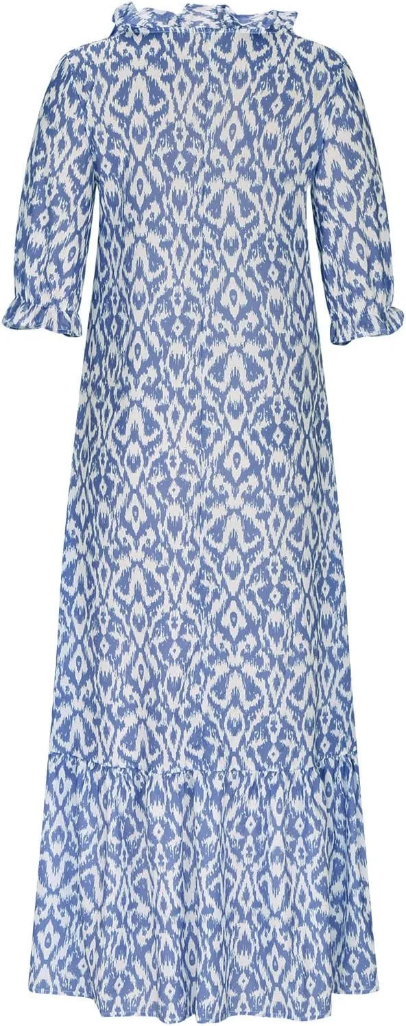 Summer Dresses for Women 2025 Half Sleeve V Neck Boho Floral Maxi Dresses Flowy Casual Ruffle Tiered Beach Sundress