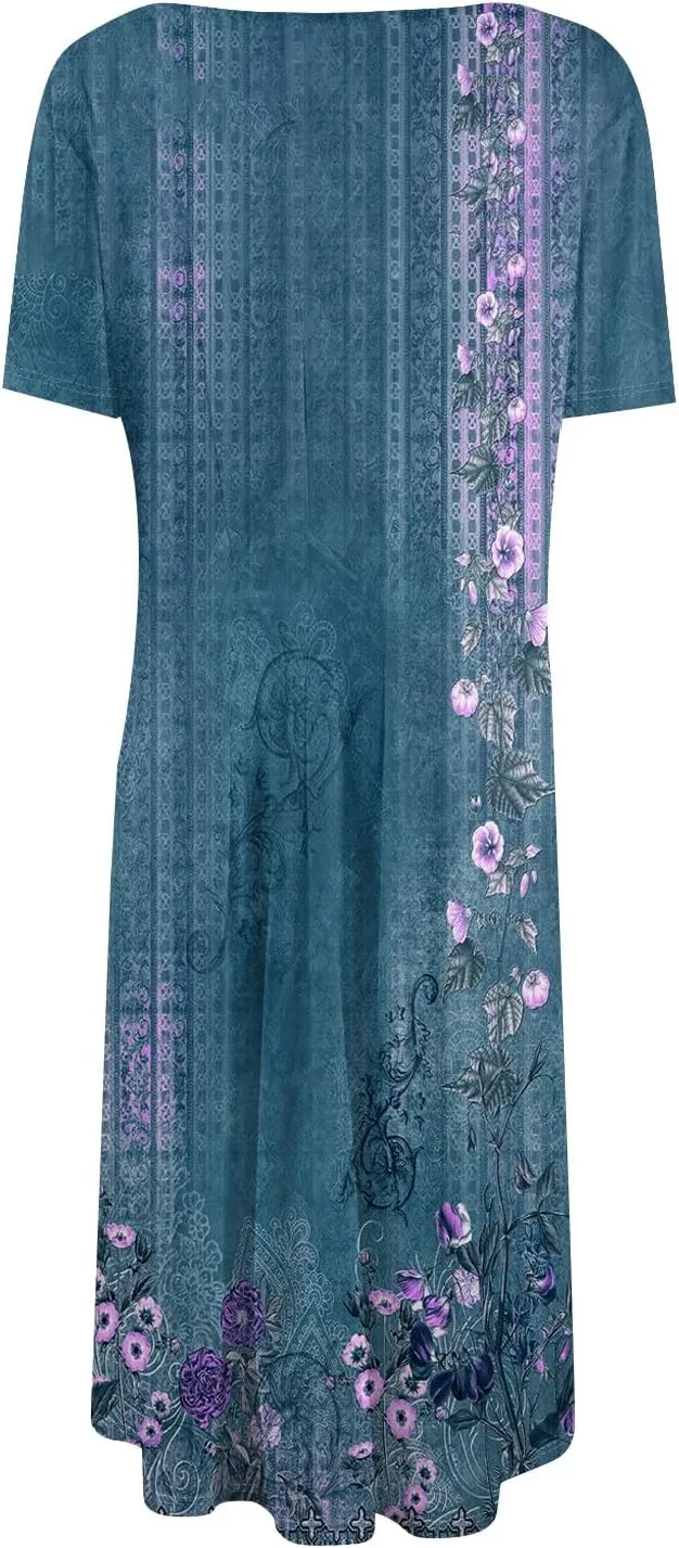 Summer Dresses for Women 2025 Smocked Summer Short Sleeve Midi Dresses for Women A Line