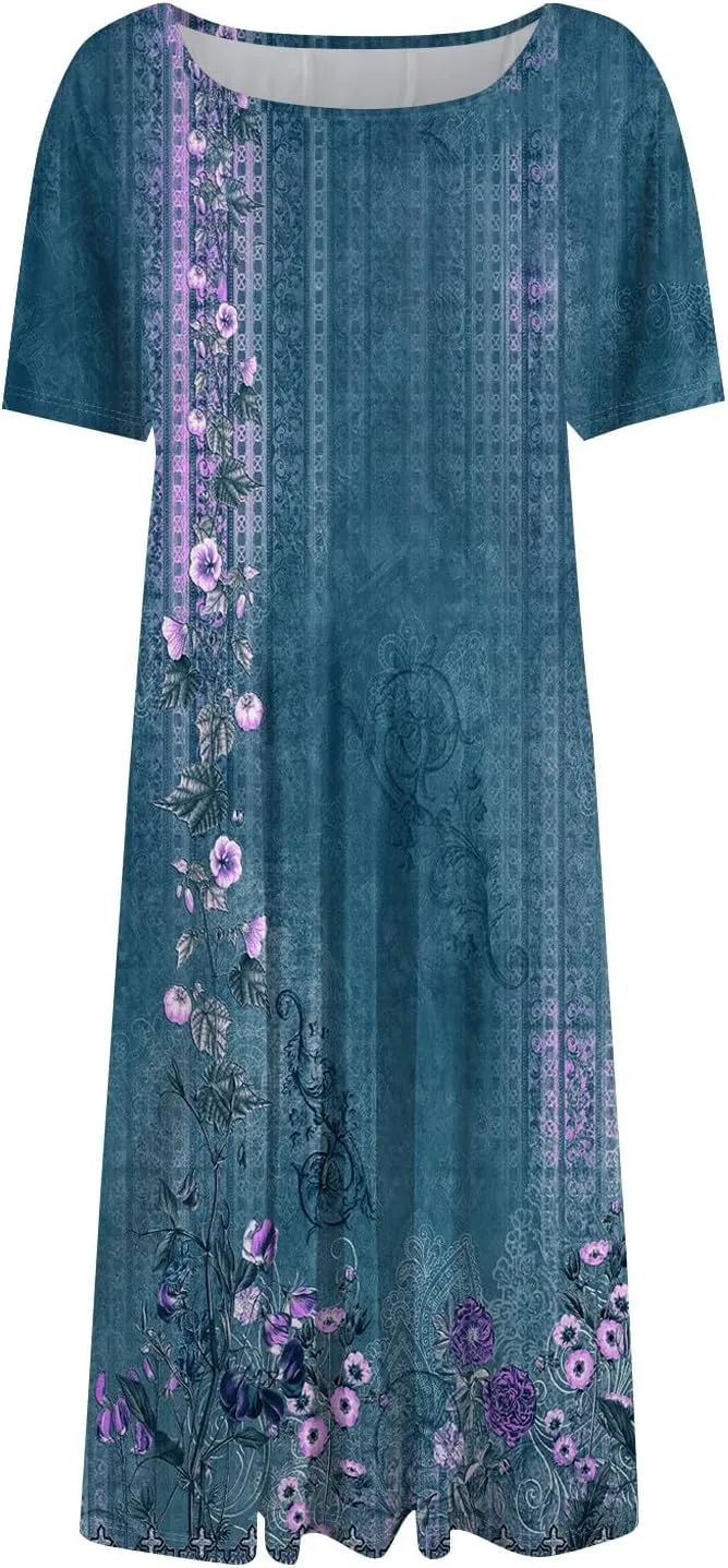 Summer Dresses for Women 2025 Smocked Summer Short Sleeve Midi Dresses for Women A Line