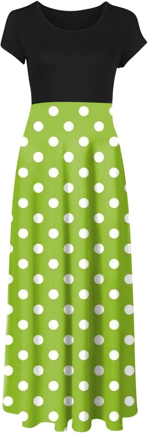 Summer Dresses for Women 2025 Trendy Round Neck Short Sleeve High Waisted Floral Print Maxi Dress Resort Wear