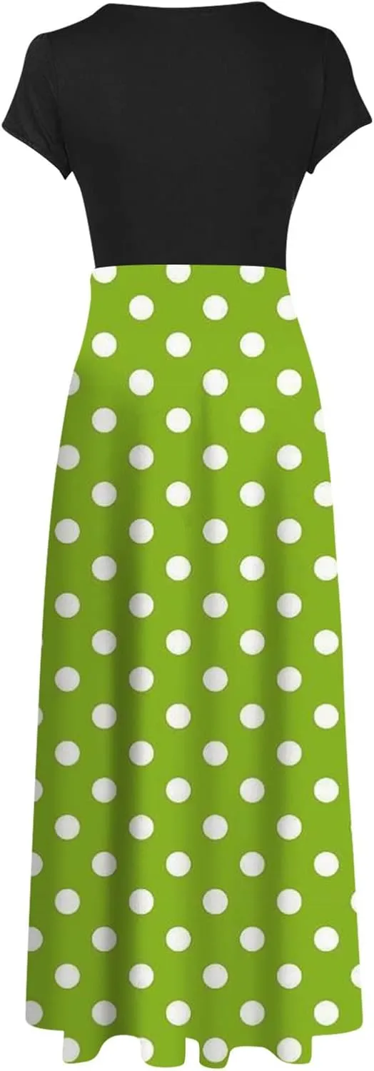 Summer Dresses for Women 2025 Trendy Round Neck Short Sleeve High Waisted Floral Print Maxi Dress Resort Wear