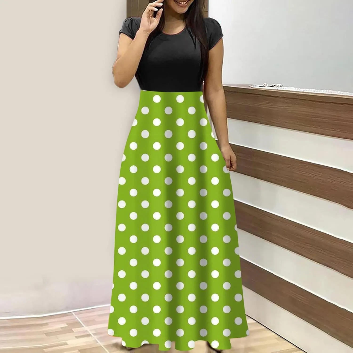 Summer Dresses for Women 2025 Trendy Round Neck Short Sleeve High Waisted Floral Print Maxi Dress Resort Wear