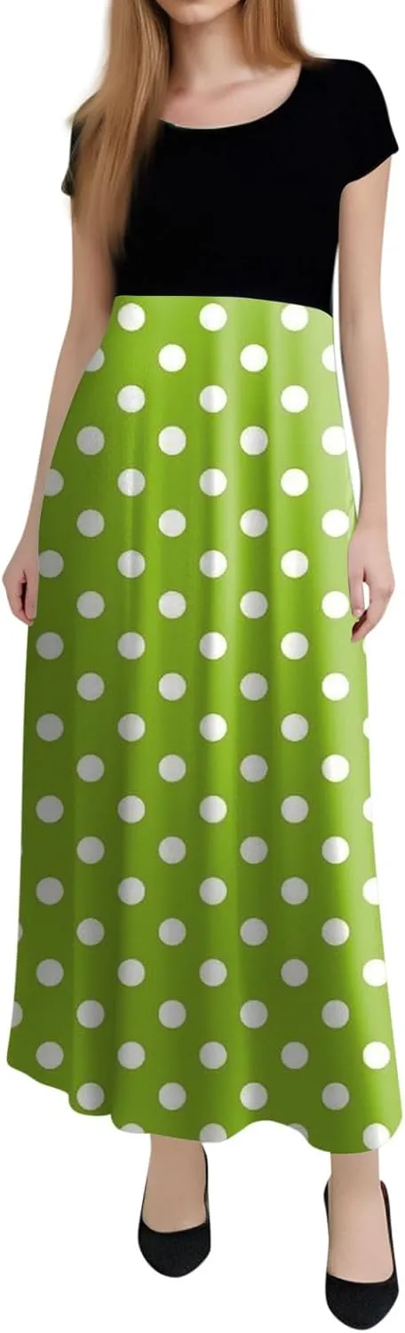 Summer Dresses for Women 2025 Trendy Round Neck Short Sleeve High Waisted Floral Print Maxi Dress Resort Wear
