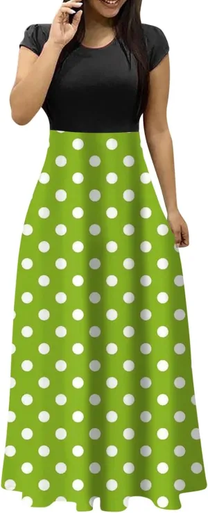 Summer Dresses for Women 2025 Trendy Round Neck Short Sleeve High Waisted Floral Print Maxi Dress Resort Wear