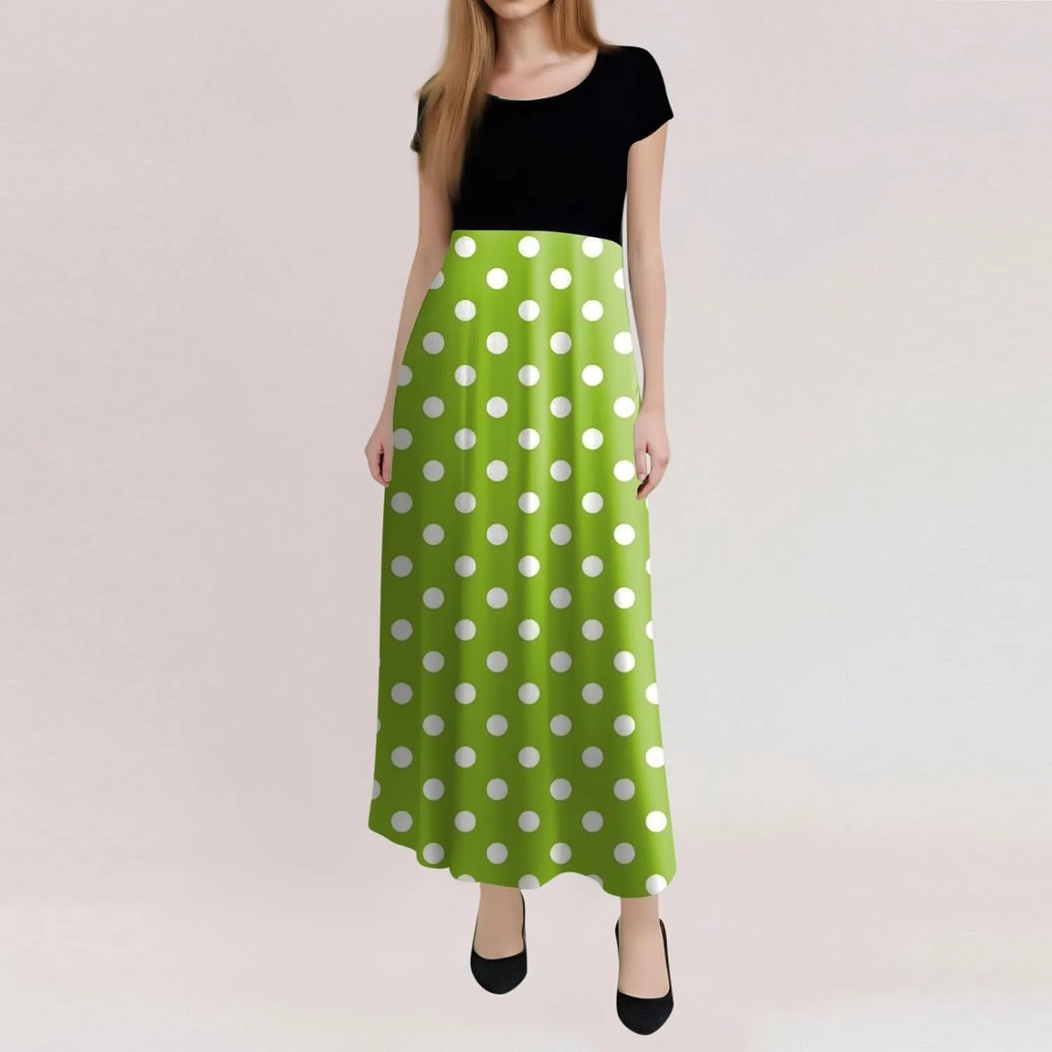 Summer Dresses for Women 2025 Trendy Round Neck Short Sleeve High Waisted Floral Print Maxi Dress Resort Wear
