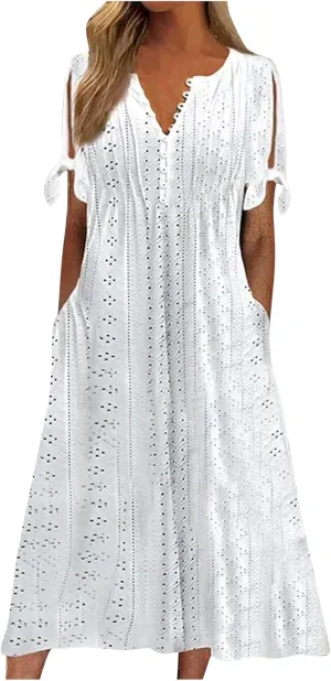 Summer Dresses for Women 2025 Trendy Short Sleeve Maxi Long Dresses with Pockets Casual Beach Vacation Sundresses