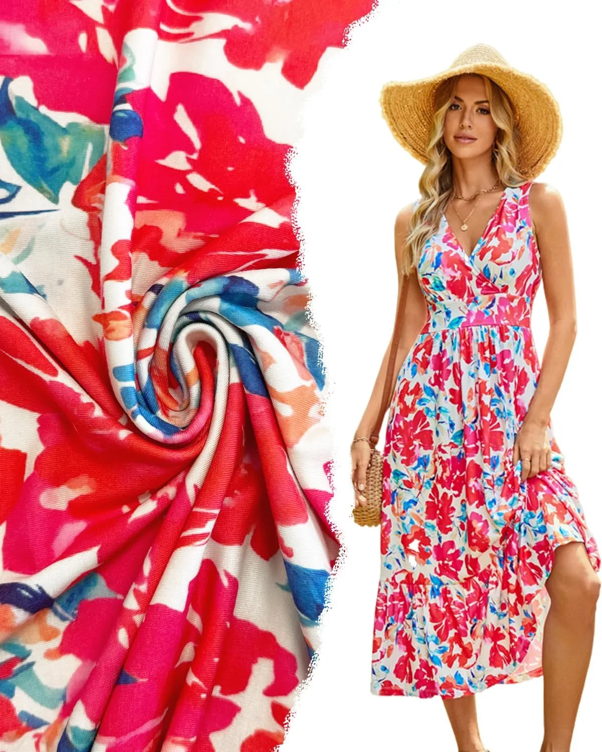 Summer Dresses for Women 2025 V Neck Sleeveless Empire Waist Maxi Dress Ruffle Hem A-Line Flowy Long Casual Dresses