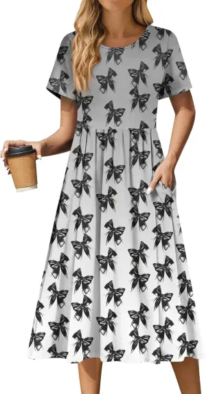 Summer Dresses for Women Casual Bodycon Dress Hawaiian Loose Short Sleeve Crewneck Beach Boho Vacation Midi Sundresse