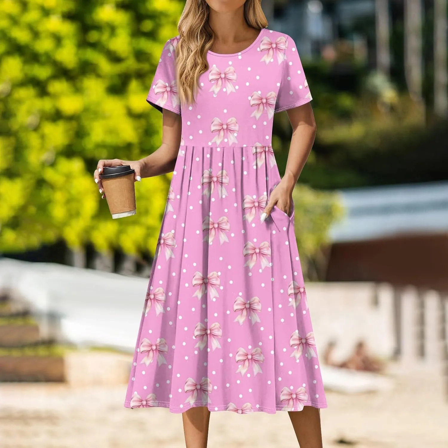 Summer Dresses for Women Casual Bodycon Dress Hawaiian Loose Short Sleeve Crewneck Beach Boho Vacation Midi Sundresse