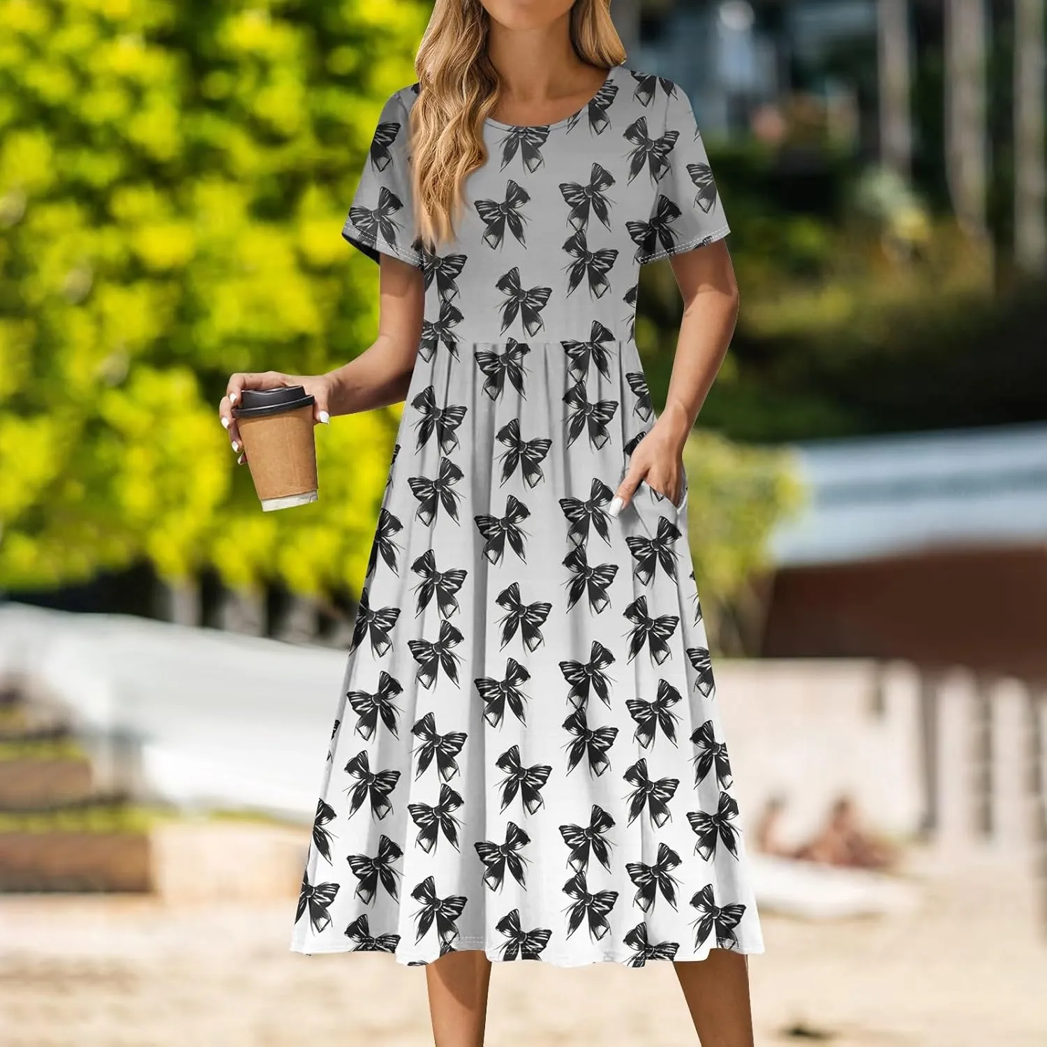 Summer Dresses for Women Casual Bodycon Dress Hawaiian Loose Short Sleeve Crewneck Beach Boho Vacation Midi Sundresse