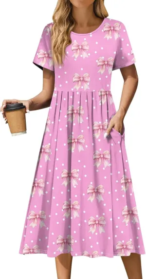 Summer Dresses for Women Casual Bodycon Dress Hawaiian Loose Short Sleeve Crewneck Beach Boho Vacation Midi Sundresse