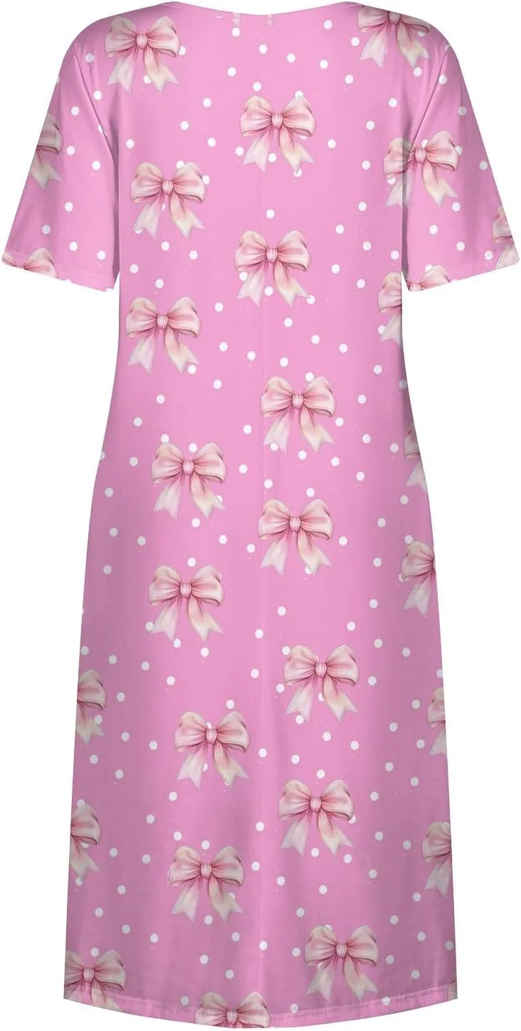 Summer Dresses for Women Casual Bodycon Dress Hawaiian Loose Short Sleeve Crewneck Beach Boho Vacation Midi Sundresse