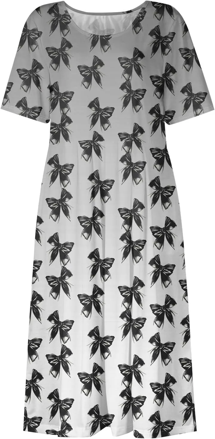 Summer Dresses for Women Casual Bodycon Dress Hawaiian Loose Short Sleeve Crewneck Beach Boho Vacation Midi Sundresse