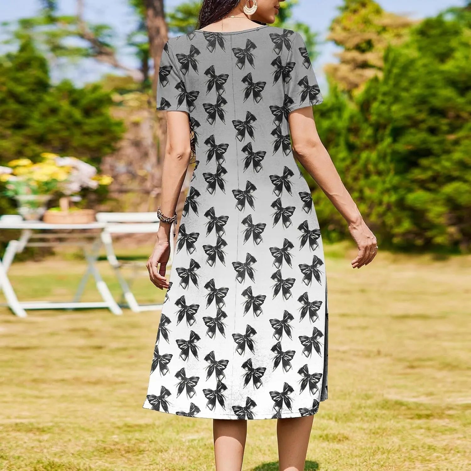Summer Dresses for Women Casual Bodycon Dress Hawaiian Loose Short Sleeve Crewneck Beach Boho Vacation Midi Sundresse