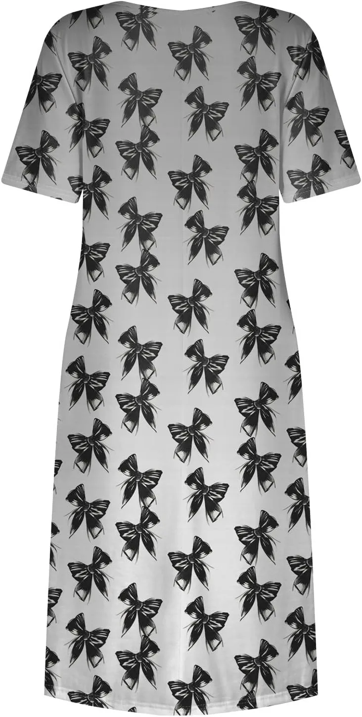 Summer Dresses for Women Casual Bodycon Dress Hawaiian Loose Short Sleeve Crewneck Beach Boho Vacation Midi Sundresse