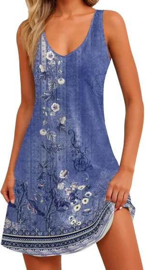 Summer Dresses for Women Casual Loose V Neck Sleeveless Sundresses Boho Beach Dress Swimsuit Coverup with Pockets
