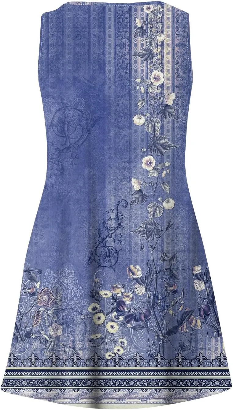 Summer Dresses for Women Casual Loose V Neck Sleeveless Sundresses Boho Beach Dress Swimsuit Coverup with Pockets
