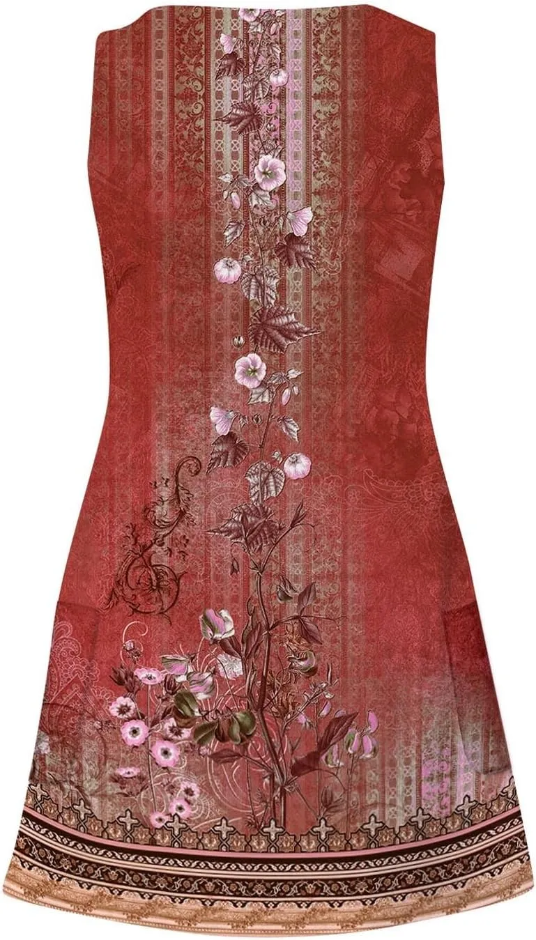 Summer Dresses for Women, V Neck Sleeveless Sundresses with Pockets Casual Boho Beach Dress Vacation Flowy Dresses