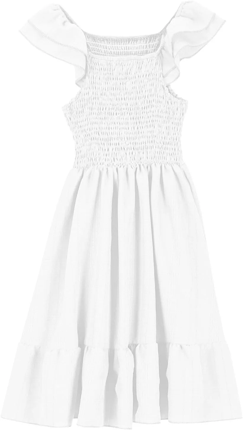 Summer Girl's Dresses Solid Square Neck Sleeveless Mini Dress Ruffle Waisted Fashion Loose Dress for Kids 3-13 Years