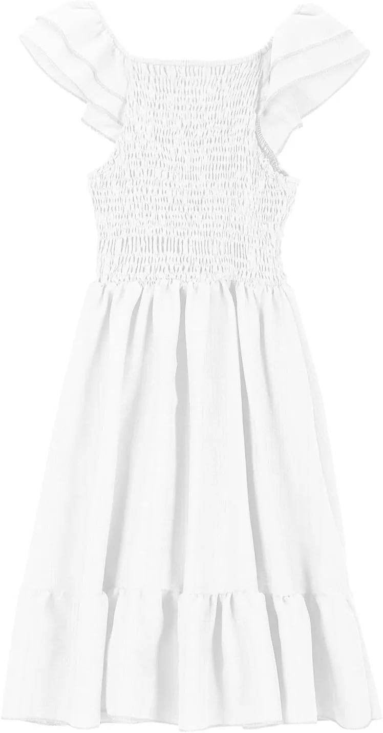 Summer Girl's Dresses Solid Square Neck Sleeveless Mini Dress Ruffle Waisted Fashion Loose Dress for Kids 3-13 Years