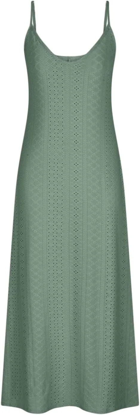Summer Maxi Dresses for Women 2025 Trendy Beach Vacation Sundress Sexy Spaghetti Strap v Neck Lace Eyelet Dress