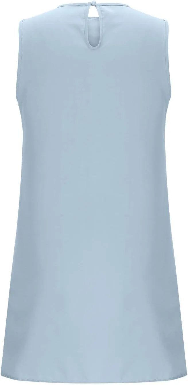 Sun Dresses for Women 2025 Vacation Summer Ruffle Crewneck Sleeveless Tank Mini Dress Shift Date Outfits