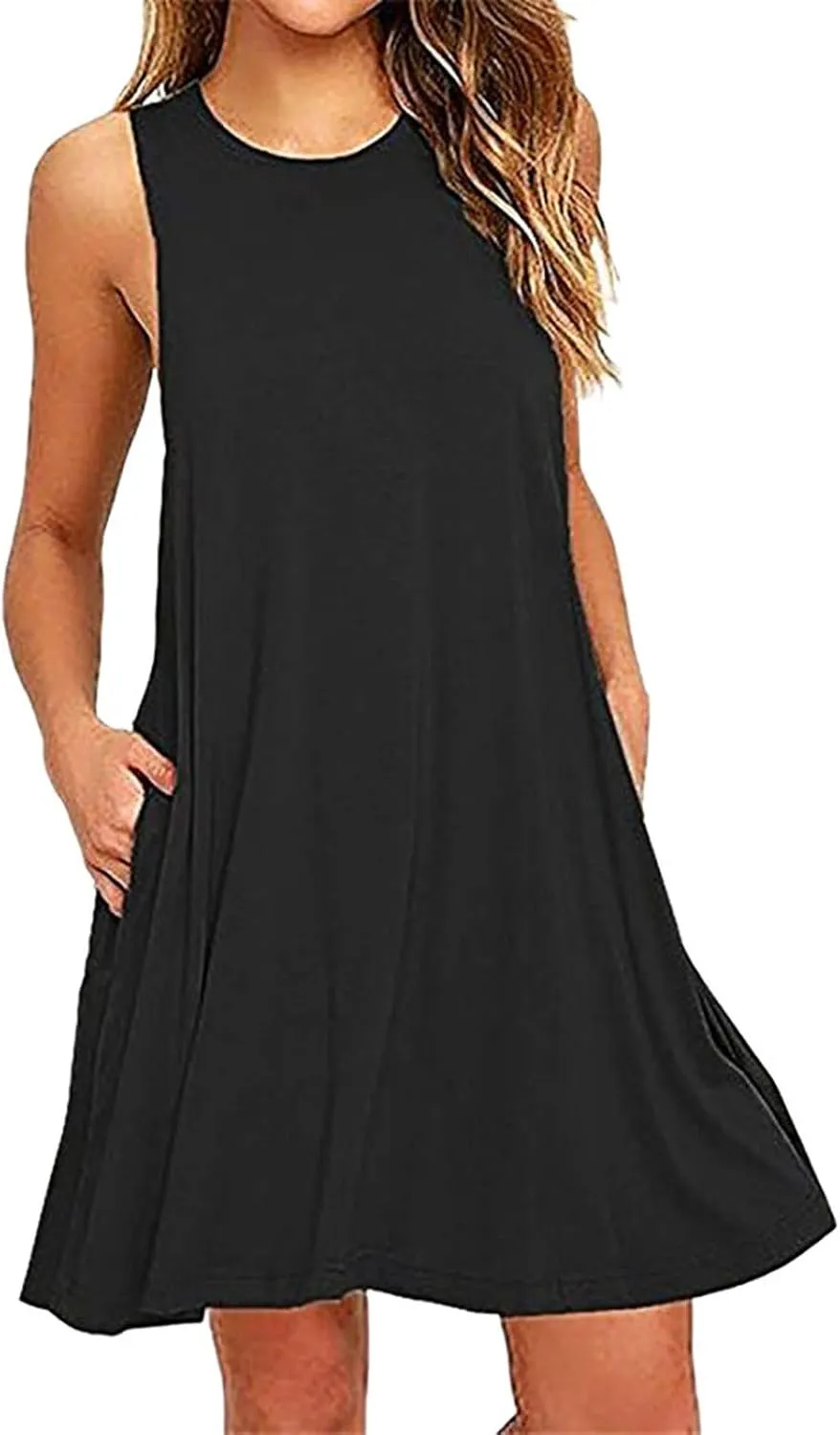 Sundresses for Women 2024 Solid Color Crewneck Sleeveless Summer Dress Loose Fit Tunic Midi Dress Flowy Swing Sundresses