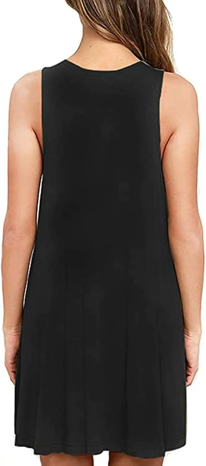Sundresses for Women 2024 Solid Color Crewneck Sleeveless Summer Dress Loose Fit Tunic Midi Dress Flowy Swing Sundresses