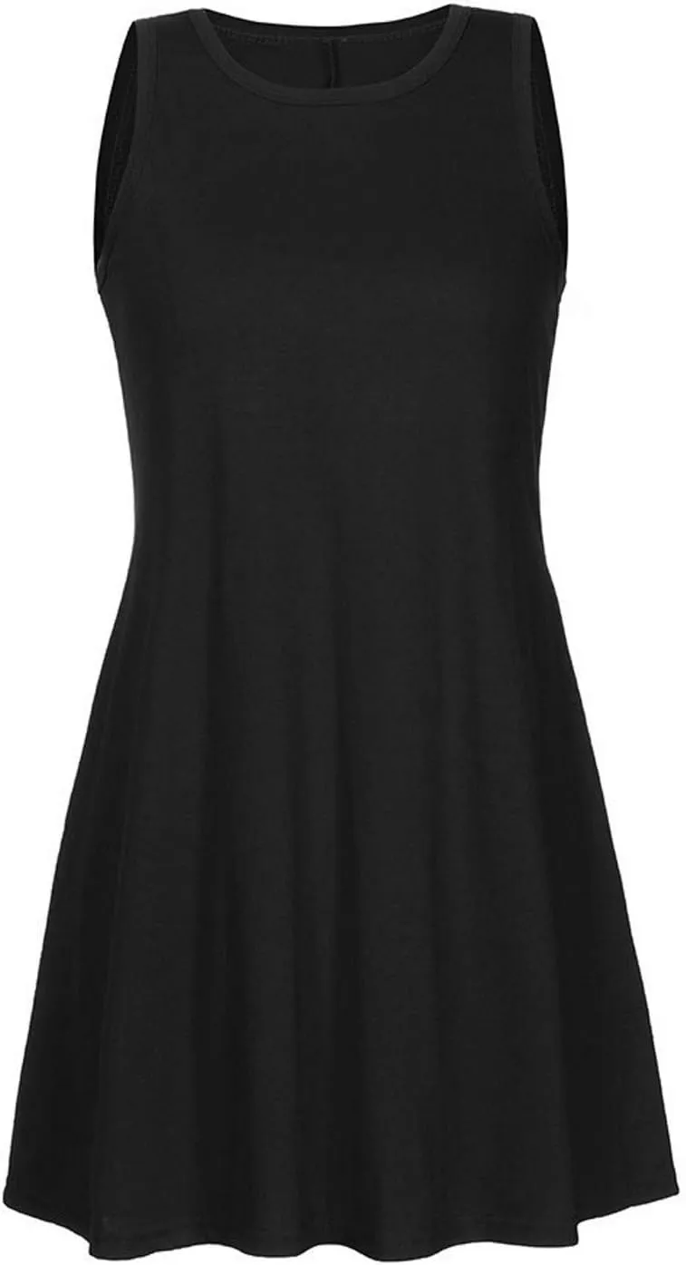 Sundresses for Women 2024 Solid Color Crewneck Sleeveless Summer Dress Loose Fit Tunic Midi Dress Flowy Swing Sundresses