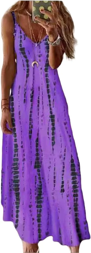 Sundresses for Women 2025 Summer Boho Floral Maxi Dress Spaghetti Strap Long Flowy Swing Dress Beach Vacation Hawaiian Dress
