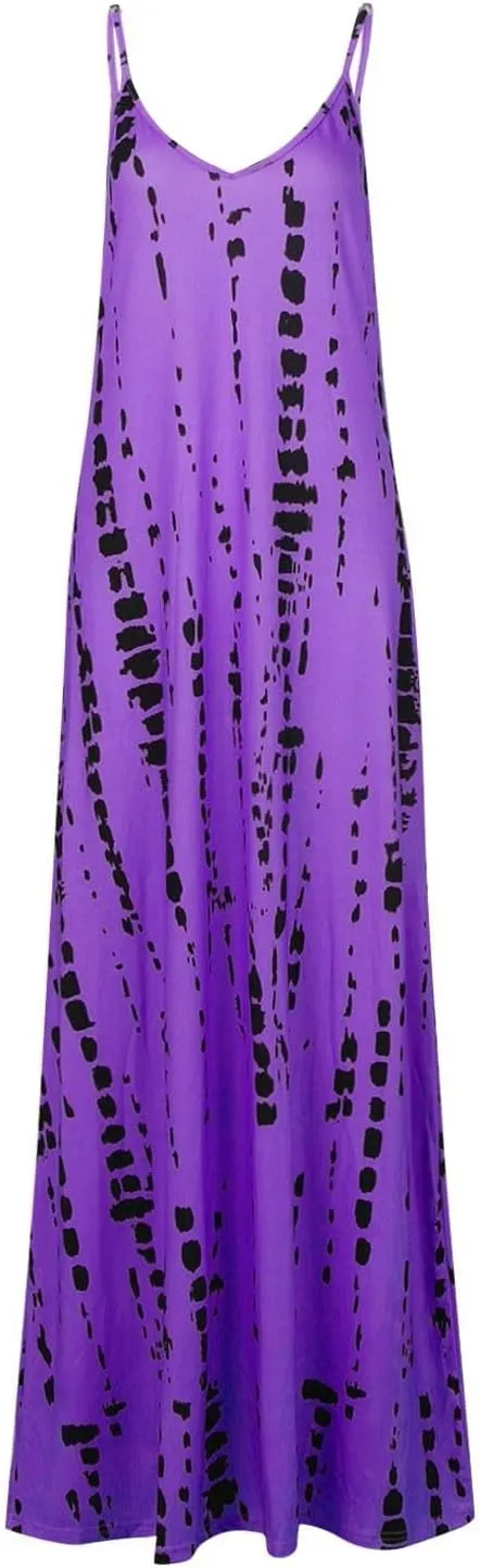Sundresses for Women 2025 Summer Boho Floral Maxi Dress Spaghetti Strap Long Flowy Swing Dress Beach Vacation Hawaiian Dress