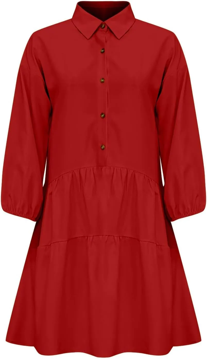 Sundresses for Women Maxi Fall Long Puff Sleeve 2024 Bubble Midi Button Down Casual Babydoll Plus Size Summer Dress