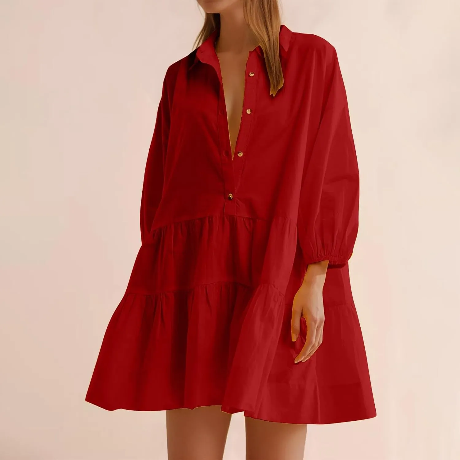Sundresses for Women Maxi Fall Long Puff Sleeve 2024 Bubble Midi Button Down Casual Babydoll Plus Size Summer Dress