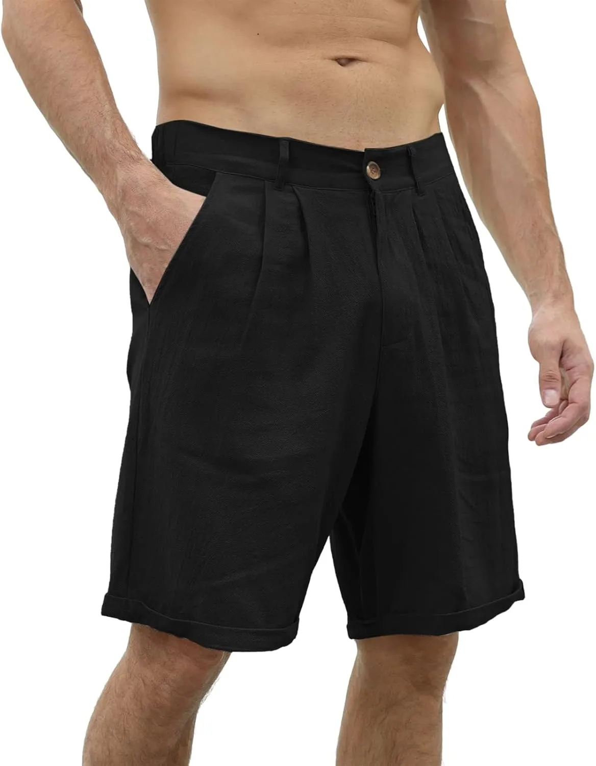 SUWBMHWE Mens Dress Shorts Casual Summer Pleated Front Work Golf Chino Shorts Button Waist Lightweight Beach Vacation Outfits