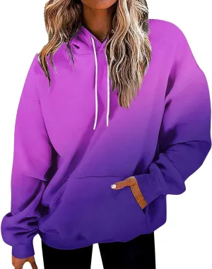 Sweatshirt Hoodies for Women Loose Fit Baggy Gradient Colors Pullover Tops Trendy Casual Fall Sweatshirts with Pocket